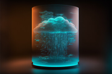 a cloud receiving data as rain in a hologram. Generative ai