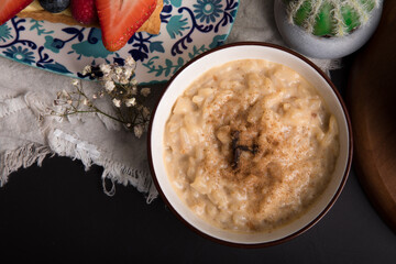Arroz con leche rice porridge Assorted peruvian desserts peru sweet food buffet table brunch