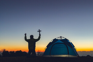 silhouette, background, tourism, adventure, authentic, calm, camping, christian, concept, cross, crucifix, emotions, energy, enjoy, explorer, expression, feelings, freedom, happy, health, hiking, huma