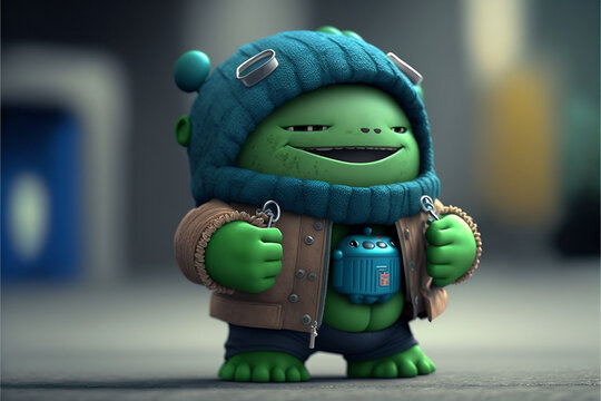 Uśmiechnięty stworek w czapce 3d, zabawka, Smiling creature with 3d hat, toy  - AI Generated
