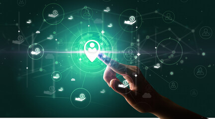 Businessman hand pressing stock graphic information on multitouch screen