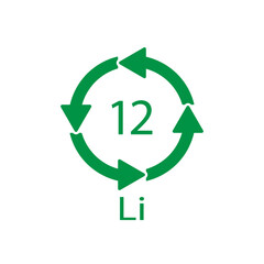Battery recycling symbol 12 Li. Vector illustration