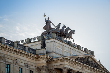 Fototapeta na wymiar Quadriga Sculpture on top of Brunswick Residence Palace - Braunschweig, Lower Saxony, Germany.