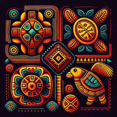 Creative design with traditional Guna people  or mexican textile  motifs, Hispanic heritage month, AI generated