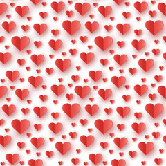 Love concept for Valentine’s Day, Mother’s Day and Women’s Day. Seamless pattern with paper heart decorations. Vector illustration