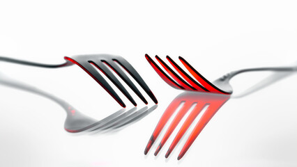 Two metal fork with reflection