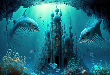 Obraz premium underwater scene . sketch art for artist creativity and inspiration. generative AI