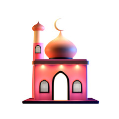 3d Illustration of a mosque with night lighting and a transparent background