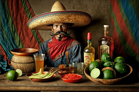 Mexican Man Celebrating Cinco De Mayo Day - AI Generative no one recognizable