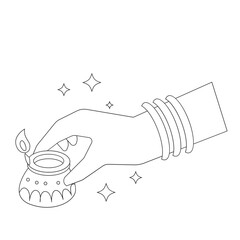 Hand Diwali Sticker Outline 2D Illustration