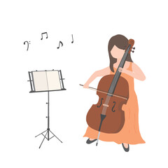 チェロを演奏している女性の手描きイラスト © ちーぼう