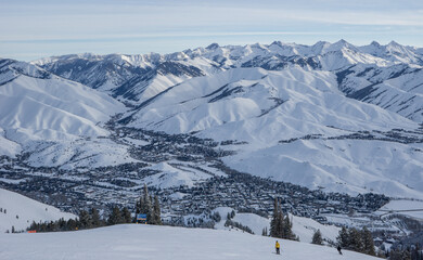 Sun Valley ski resort, view over the town of ketchum-