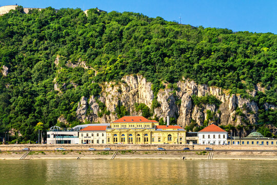 City summer landscape - view of the Rudas Bath at the foot of Gellert Hill in the historical center of Budapest on the banks of the Danube river, Hungary