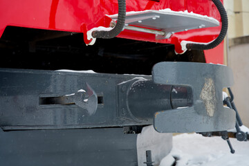 Locomotive of a historic red swiss train of the albula express railway