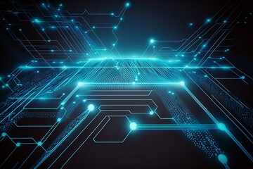 Dynamic Illustration of Futuristic Network Connectivity with Abstract Blue Background and Moving Dots and Lines