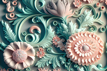 Fototapeta na wymiar Stunning floral pattern in pastel hues, with intricate details and 3D rendering, generative ai