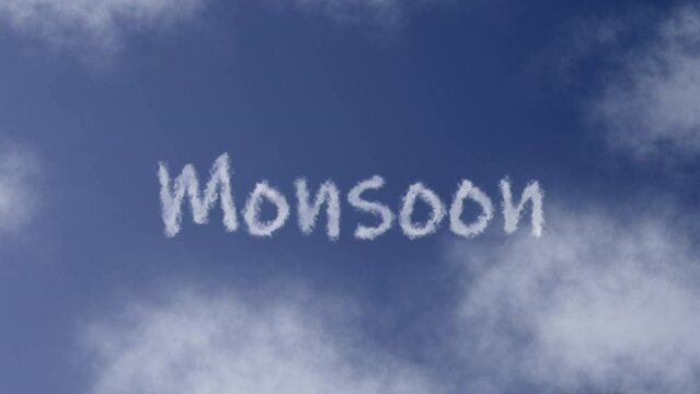 Monsoon Text or Word with Cloud Effect Symbol Animation on Dark Blue Sky