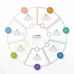 Basic circle infographic with 7 steps, process or options.