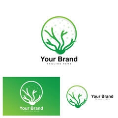 Fototapeta premium Coral Logo, Sea Plants Place Marine Animals, Ocean Vector, Seaweed Icons