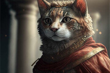 Julius Caesar Cat as famous historic character illustration generative ai - obrazy, fototapety, plakaty