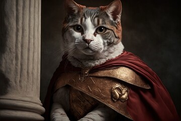 Julius Caesar Cat as famous historic character illustration generative ai - obrazy, fototapety, plakaty