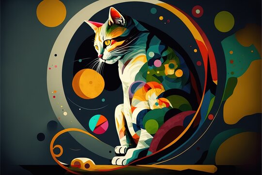 Cat Designed In The Style Of Kandinsky And The Bauhaus Art Movement Illustration Generative Ai