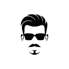 Cool man hairstyle with sunglasses logo design graphic symbol icon vector illustration