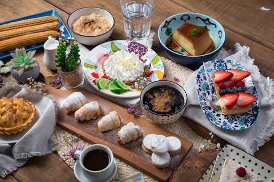 Assorted peruvian desserts peru sweet food buffet table brunch