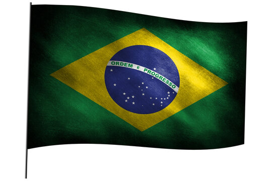 The waving flag of Brazil on a flagpole 