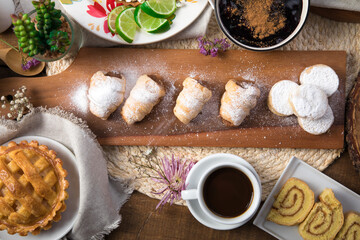 Fototapeta premium Assorted peruvian desserts peru sweet food buffet table brunch