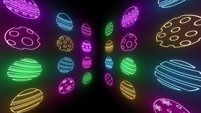 easter eggs decoration animation rotate video neon lights holiday celebration cube footage