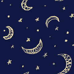 Obraz na płótnie Canvas Cute moon and stars in the sky pattern