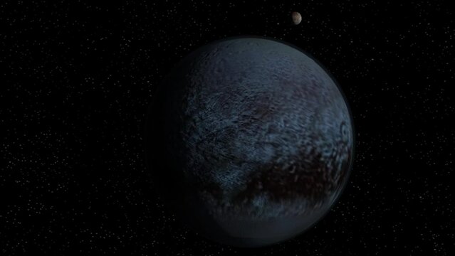 3d rendering animation of Pluto with its moon Charon rotating on it orbits.