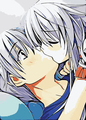 Anime Kiss Illustration Creative Poster Image, anime boy and girl kisses, cute kawaii anime manga style relationship and valentine in love