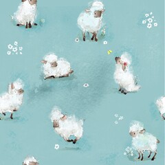 Seamless pattern with cartoon sheeps - 565934872