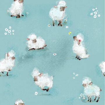 Seamless pattern with cartoon sheeps