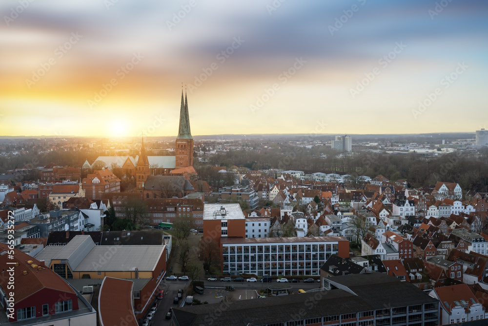 Canvas Prints Aerial view of Lubeck with Lubeck Cathedral - Lubeck, Germany