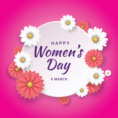 March 8 happy women's day floral greeting card with beautiful flower vector 
