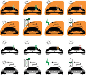 Electric car related icons set