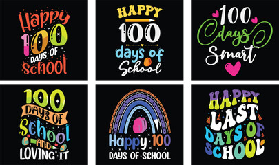 100 Days of School T-shirt Design Bundle. 100 Days of School Vector. Typography t-shirt design. 