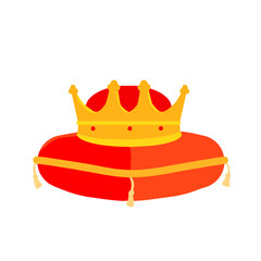 Crown on pillow. Luxury red cushion. © Taras