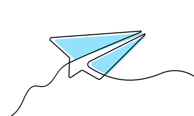 Abstract paper plane. Continuous line. Hand drawing plane on white background. Vector 10 Eps.