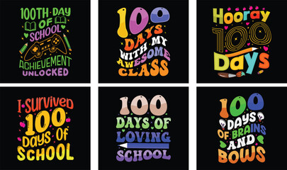 100 Days of School T-shirt Design Bundle. 100 Days of School Vector. Typography t-shirt design. 