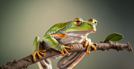 Flying Frog, Tree Frog, Java Frog on branch by ai generative 