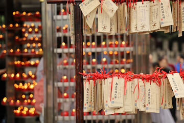 Wish cards in Buddhist temple in China