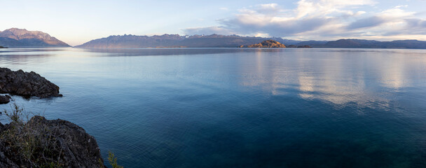 Sunset over the beautiful Lago General Carrera in southern Chile - Panorama