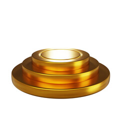 3d golden podium realistic render, metal stage platform, ceremony premium award stand on white. Product luxury display, cosmetic fashion geometric scene, presentation prize. Golden podium sale circle