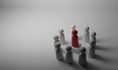leader of team, 3d illustration of a red figure in the crowd ,concept of business leadership,3d rendering