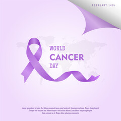 February 4, World Cancer Day. Lavender Ribbon with beauty color design