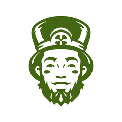 St Patrick's Day Irish lucky leprechaun portrait fairy tale character vintage icon vector flat